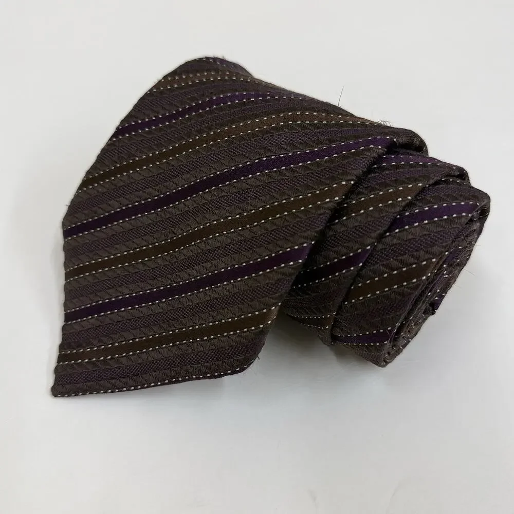 Canali Brown Purple Stripe Silk Tie Textured Woven Made in Italy Repp
